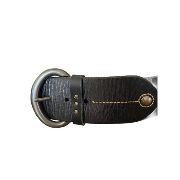 Fossil Black Leather Wide Waist Belt Brass Studded Embroidered Size Medium main image 5
